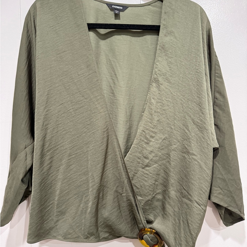 Express Green V-Neck Wrap Blouse